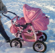Коляска-трансформер зима/лето розовая