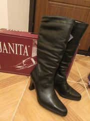 сапоги женские зимние новые, финские, на каблуках, черные р-р 39